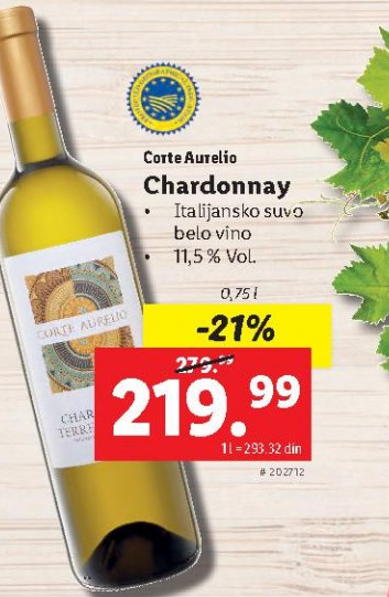 Akcija Lidl Chardonnay Corte - 1388186 vino Belo Aurelio